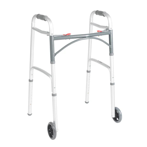 Drive Medical Deluxe Folding Walker, Two Button with 5" Wheels, ADULT #10210-1