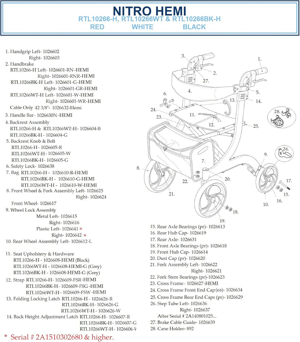 Drive Medical Nitro Aluminum Rollator, Hemi Height, 10 Inch Casters, 1 Count #RTL10266BK-H