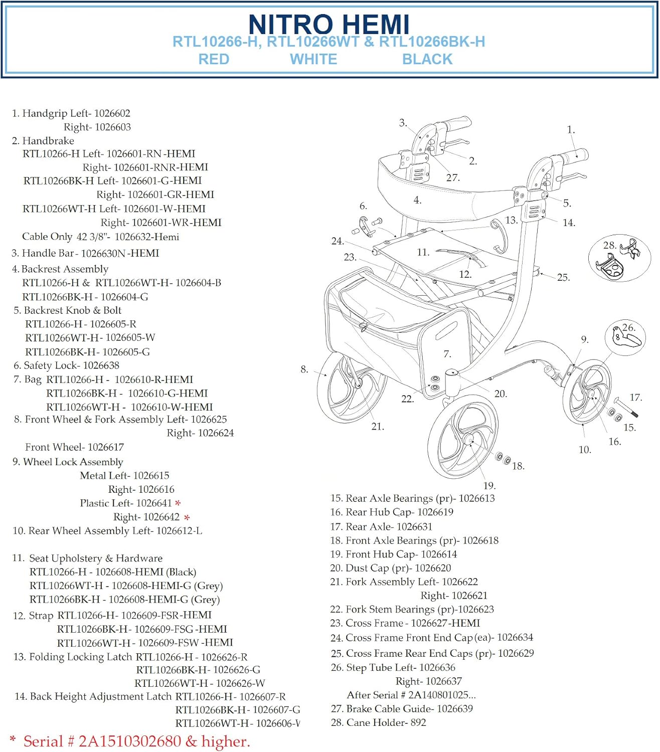 Drive Medical Nitro Aluminum Rollator, Hemi Height, 10 Inch Casters, 1 Count #RTL10266BK-H